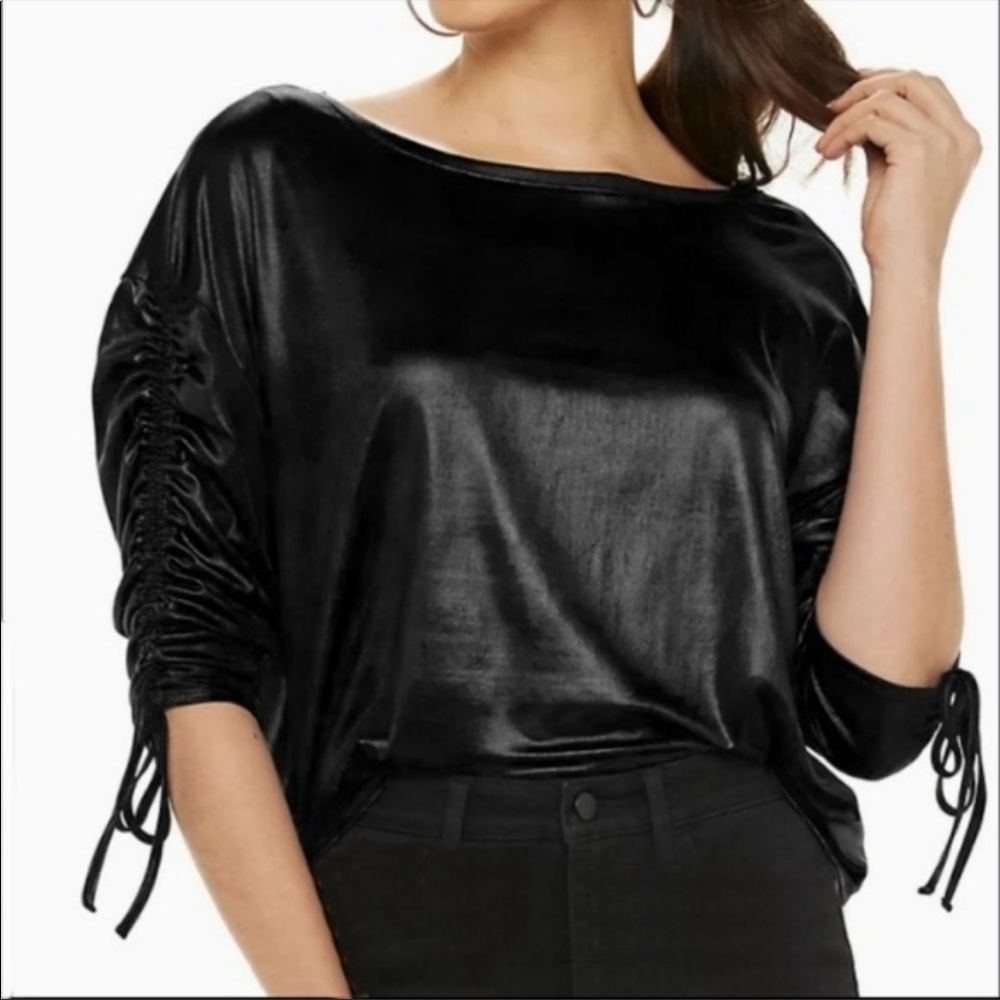 JLO Sheen Ruched Black Shiny Top XXL